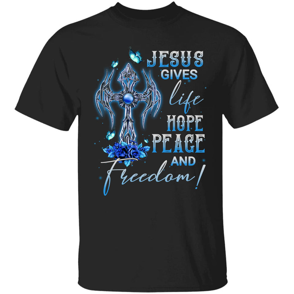 Cross symbol, Blue rose, Butterfly painting, Jesus gives life hope peace and freedom - Jesus Apparel