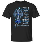 Cross symbol, Blue rose, Butterfly painting, Jesus gives life hope peace and freedom - Jesus Apparel
