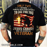 Veteran under the US Flags, Only two defining forces have ever offered to die for you - Jesus Back-printed Apparel