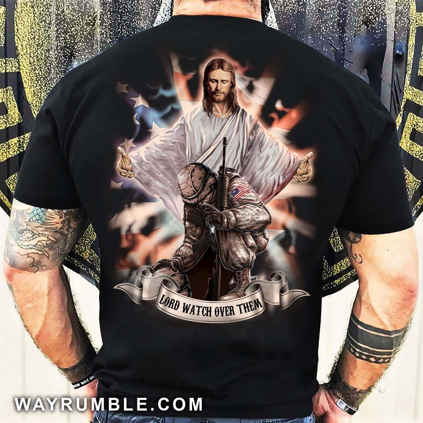 Jesus painting, Veteran in the arms of God, Lord watch over them - Jesus Back-printed Apparel