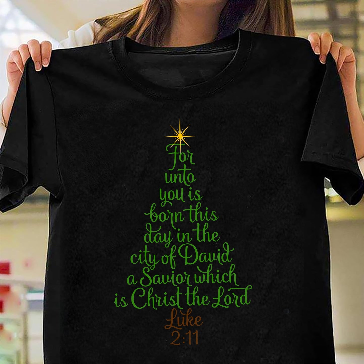 Christmas tree, For unto you is born this day - Jesus Apparel