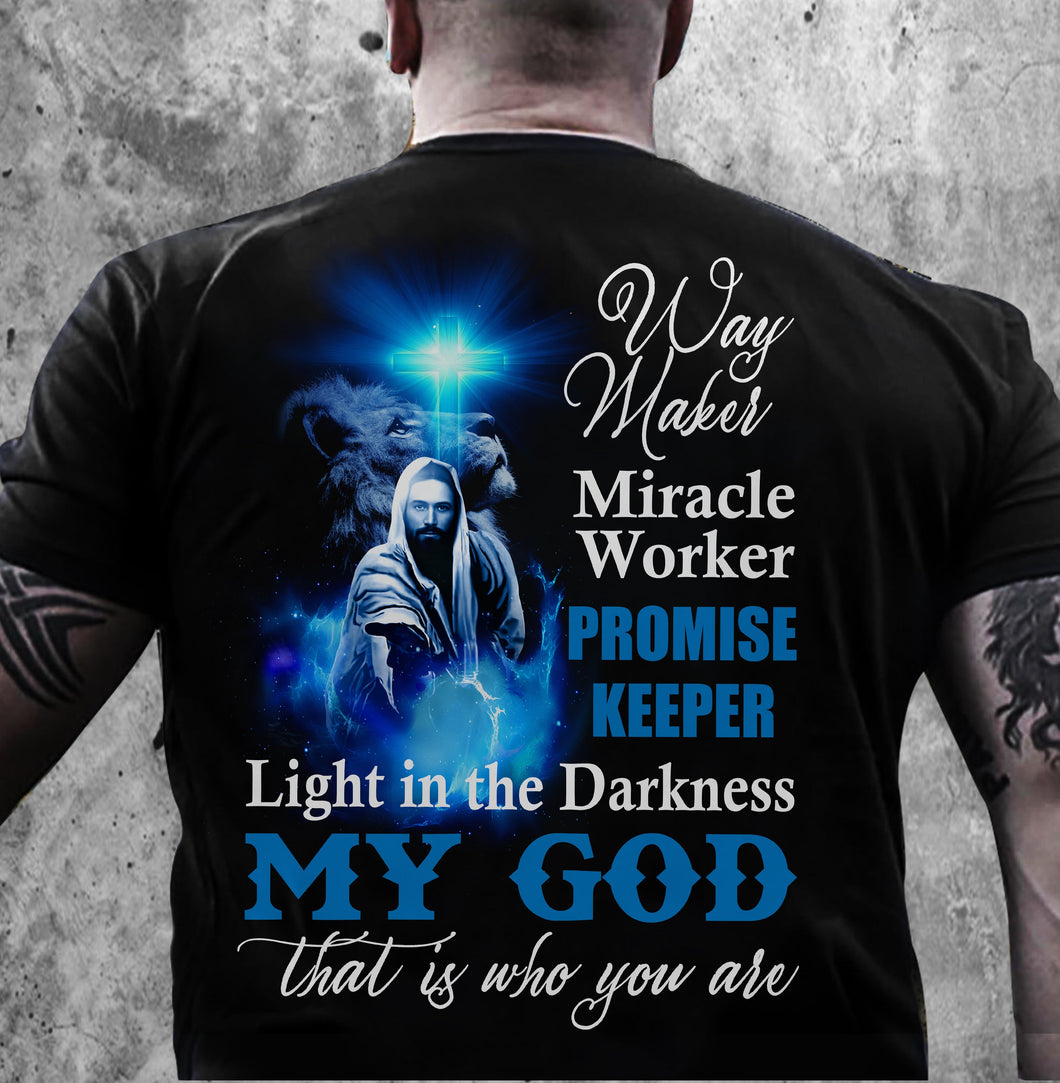 The blue light cross - My God is the light in the darkness - Jesus Back-printed Apparel