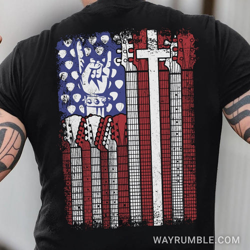Rock hand sign, US flag - Jesus, Guitarist Back-printed Apparel