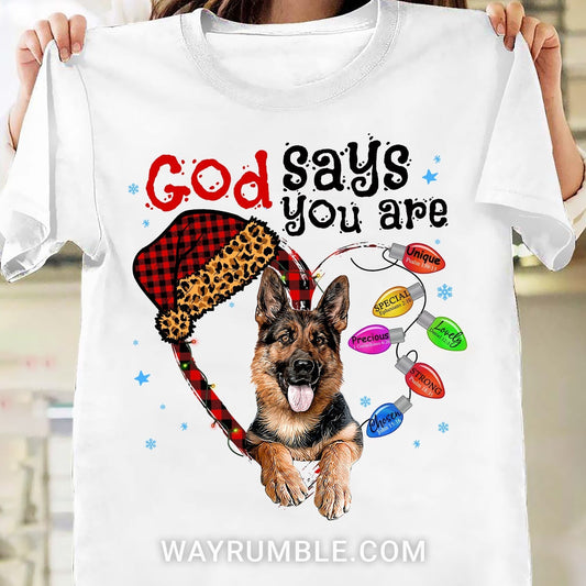 German Shepherd, Christmas decoration lights, God says you are - Jesus Apparel