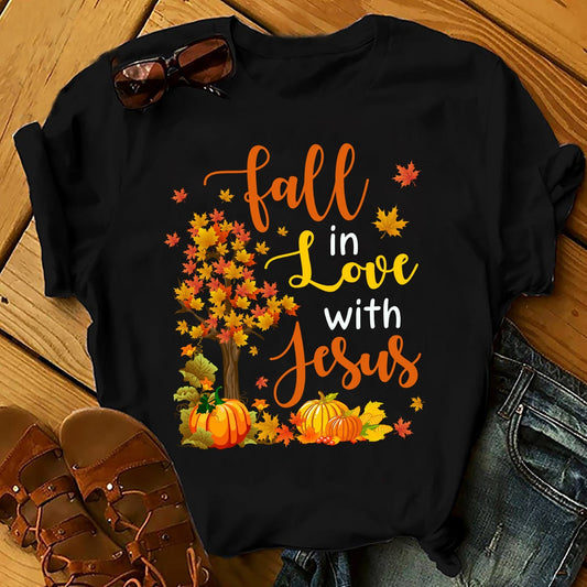 Jesus, Autumn season, Pumpkin, Maple leaf - Fall in love with Jesus Apparel