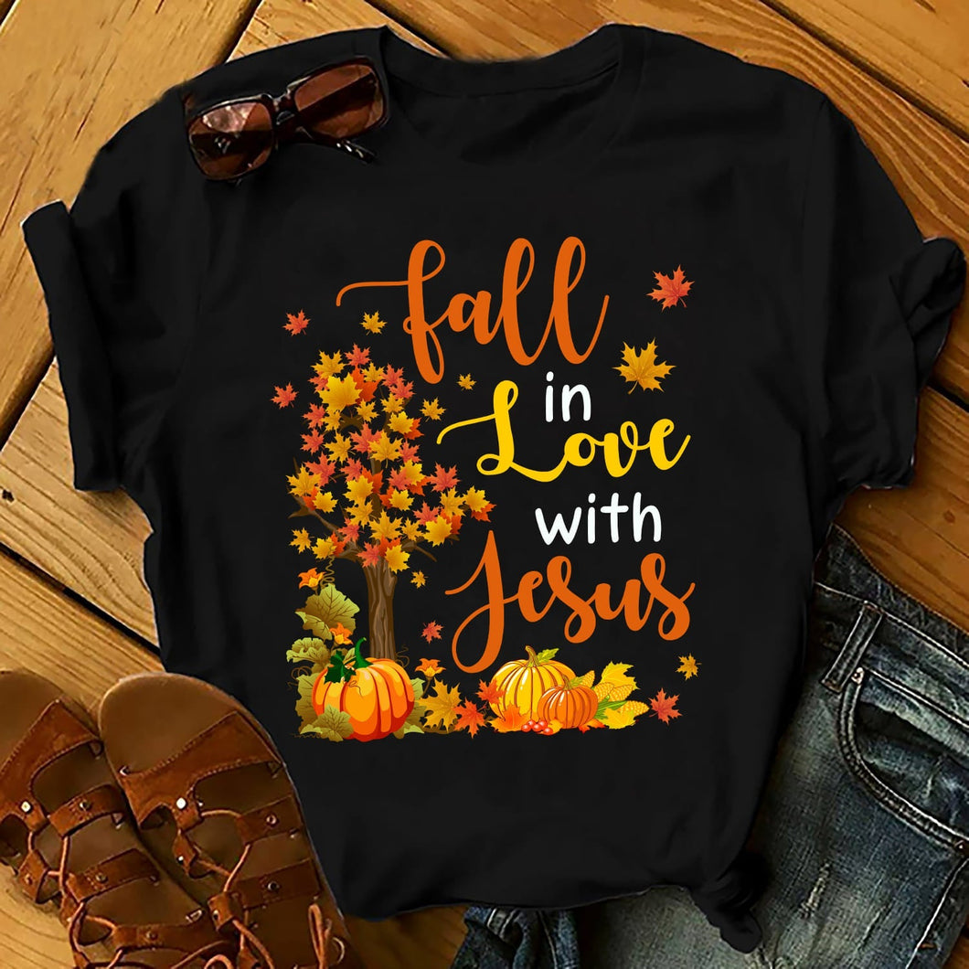 Jesus, Autumn season, Pumpkin, Maple leaf - Fall in love with Jesus Apparel
