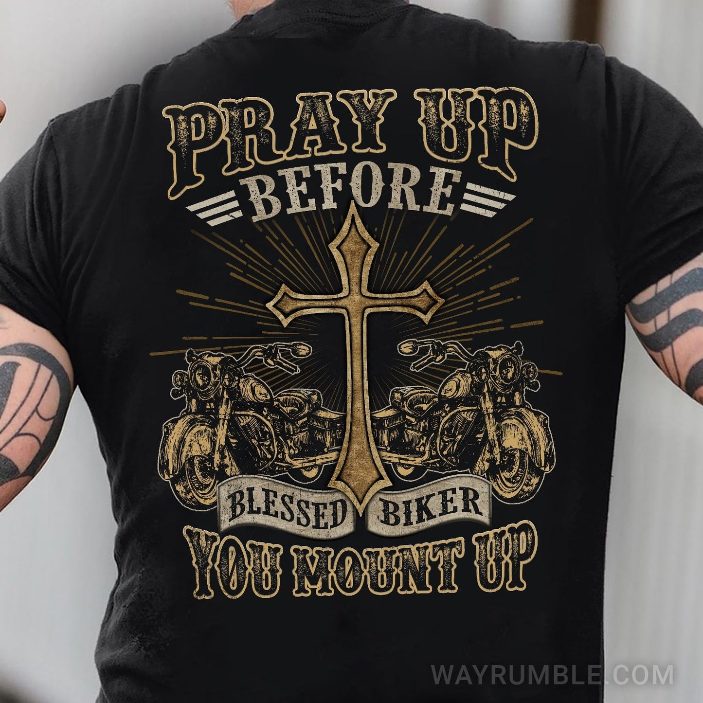 Jesus - Blessed Biker - Pray up before you mount up - Back-printed Apparel