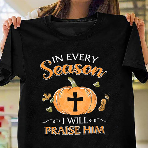 Jesus, Pumpkin, Cross - In every season I'll praise him Black Apparel