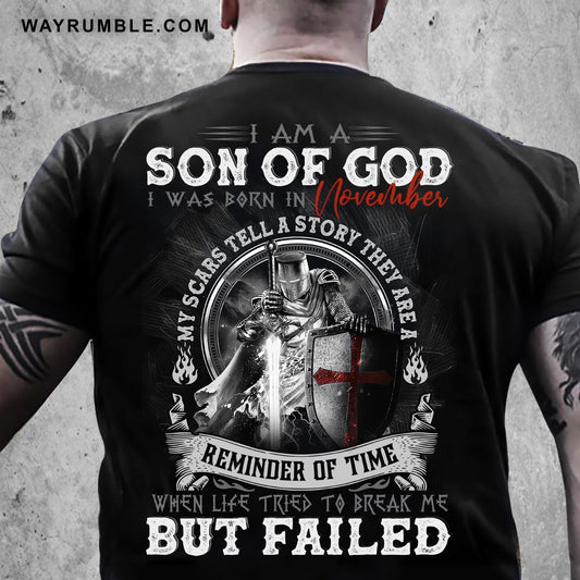 Born in November, I am a son of God - Jesus, Warrior Back-printed Apparel