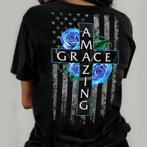 Jesus - Blue rose and Cross - Amazing Grace - Back-printed Apparel