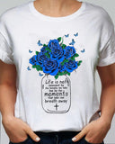 Blue flower, blue butterfly, Life isn't measured by the breaths we take - Jesus Apparel