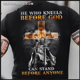 Mighty warrior, Lion king, Golden cross, He who kneels before God can stand before anyone - Jesus Back-printed Apparel