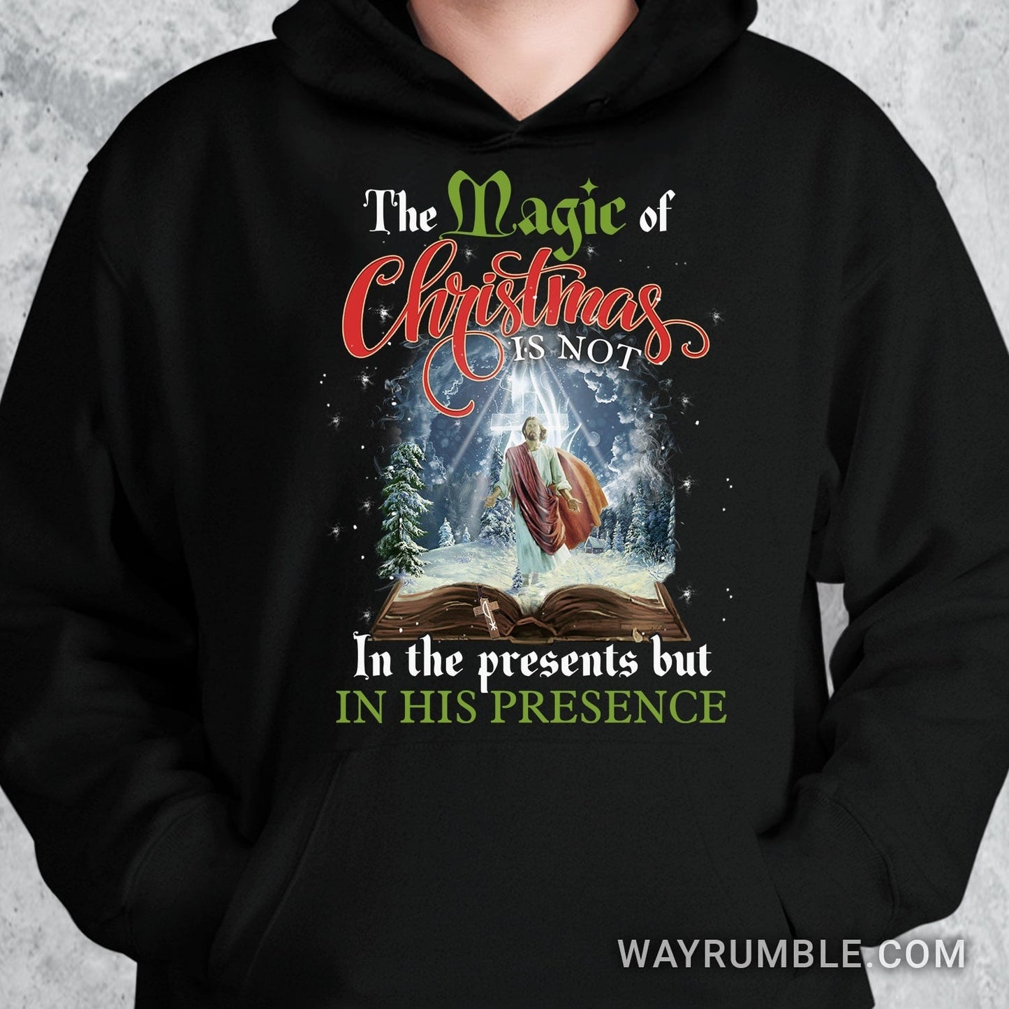 Jesus painting, The holly Bible, Cross light, Winter forest, The magic of Christmas is in his presence - Jesus Apparel
