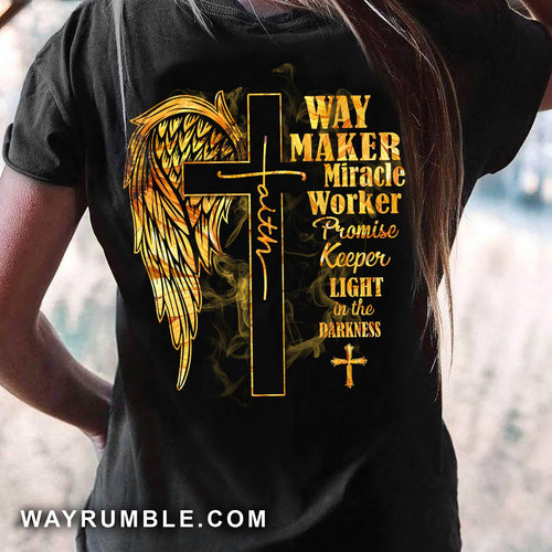 Golden cross, Phoenix wings, Way maker miracle worker - Back-printed Apparel