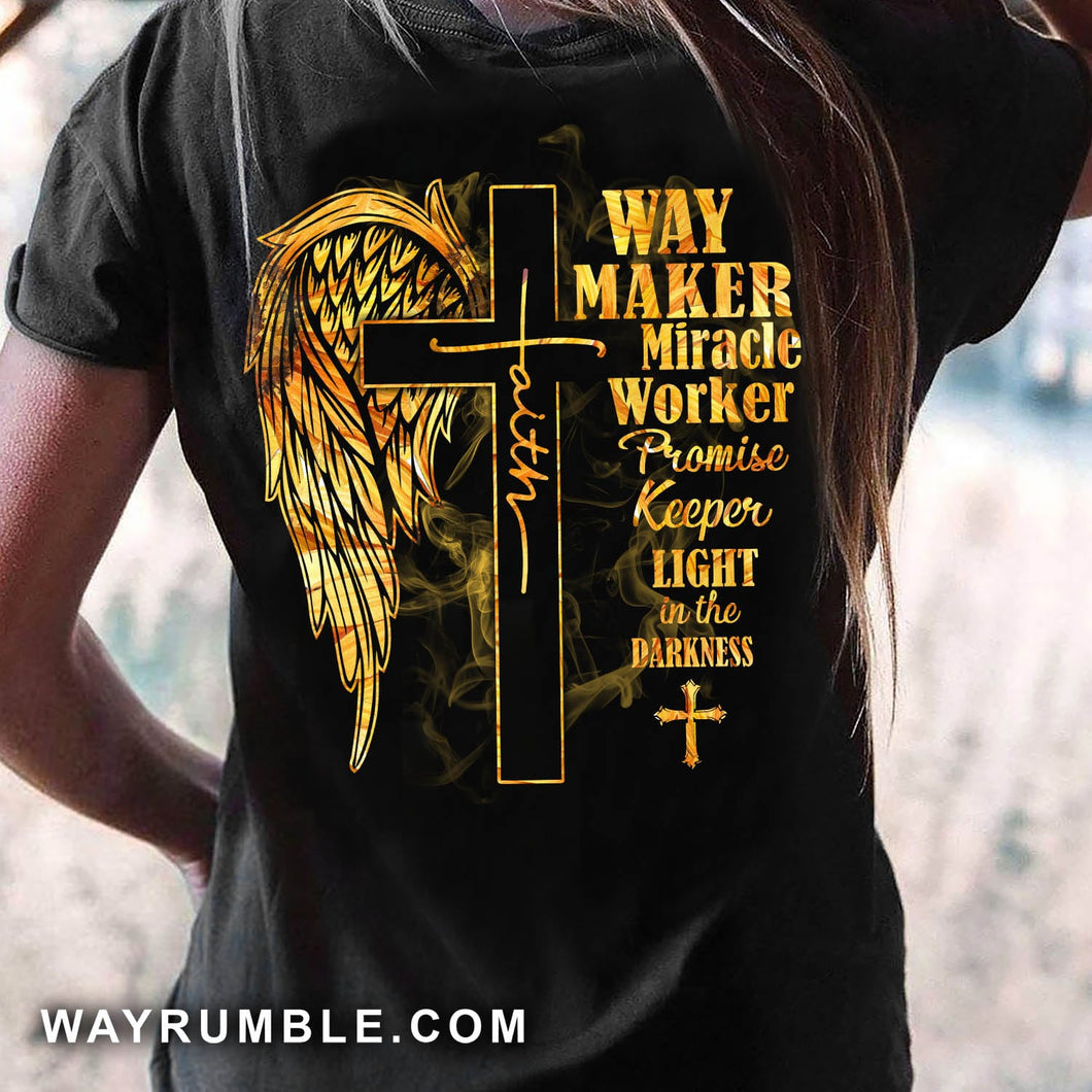 Golden cross, Phoenix wings, Way maker miracle worker - Back-printed Apparel