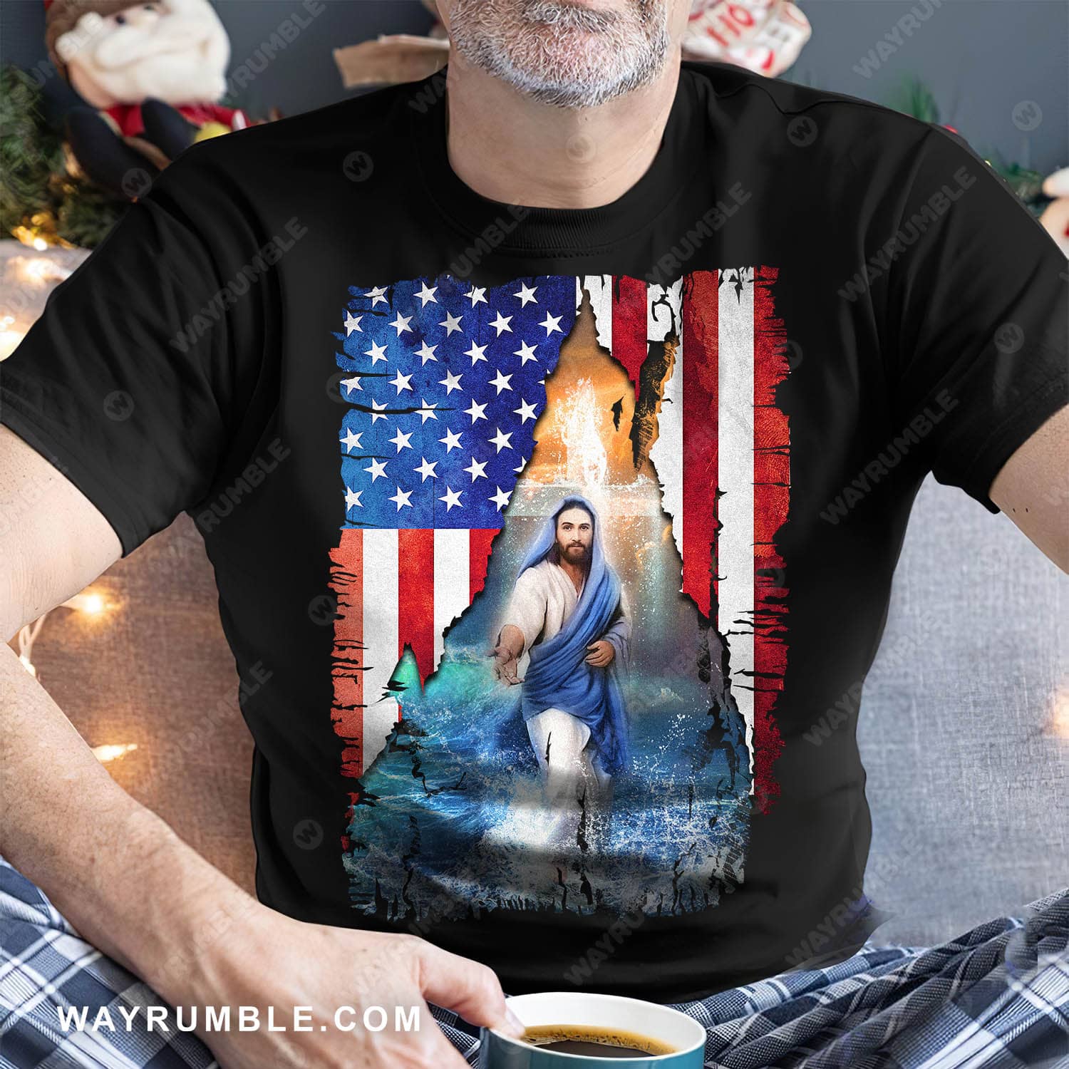 Us flag, Jesus walks on water, Holding Jesus's hand - Jesus Apparel