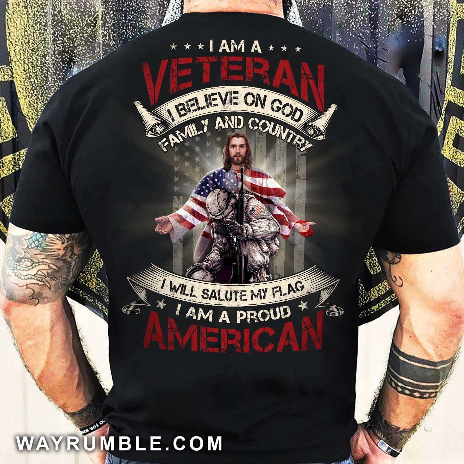 Jesus apparel, American flag, I am a veteran - Jesus Back-printed Apparel