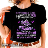 November Girl, Daughter of God, Purple Roses and silver cross - Jesus Apparel