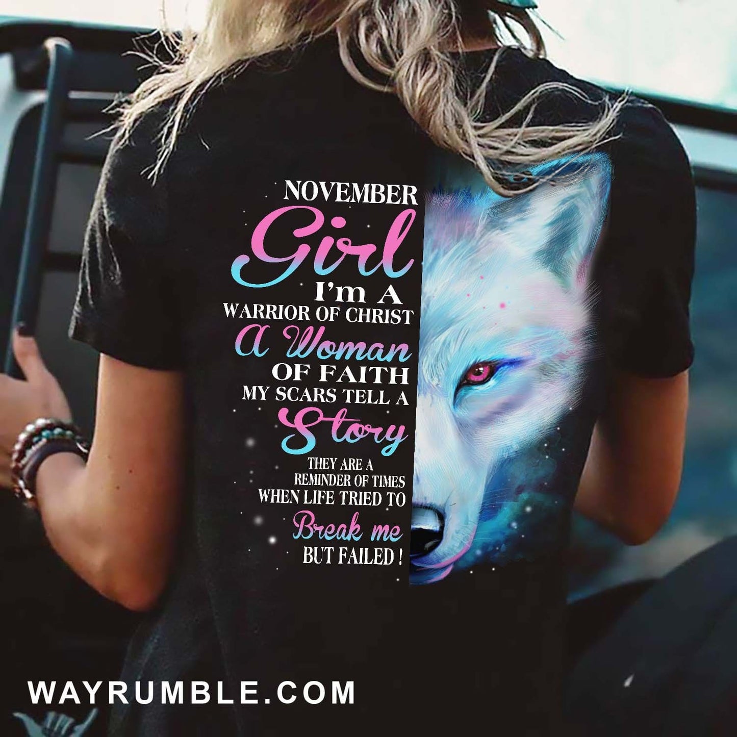November Girl, I'm a warrior of Christ - Jesus, White Wolf Back-printed Apparel