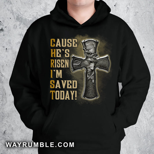 Jesus symbol, Black cross, Cause he's risen I'm saved today - Jesus Apparel