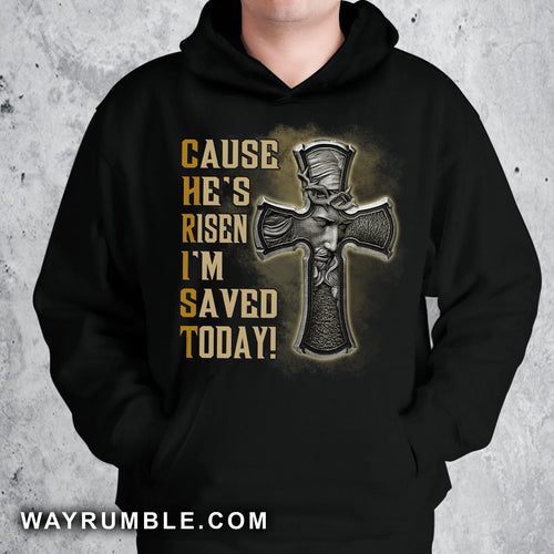 Jesus symbol, Black cross, Cause he's risen I'm saved today - Jesus Apparel
