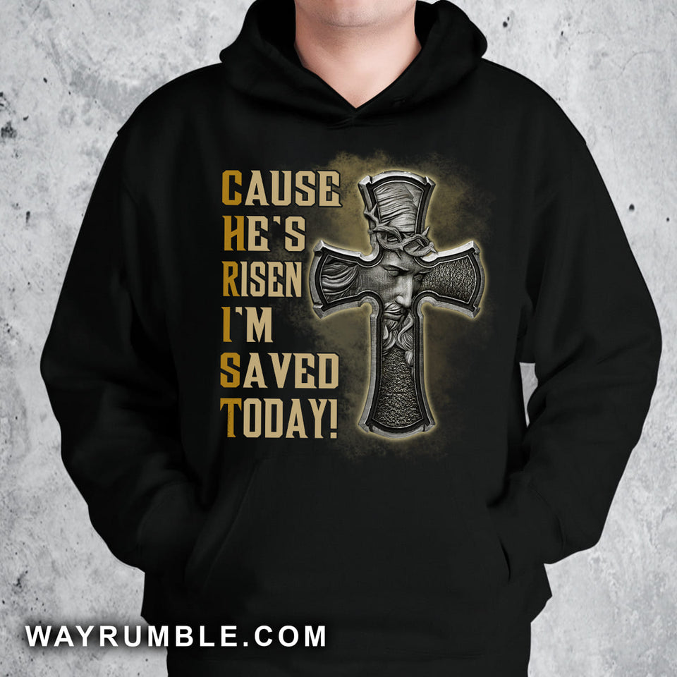 Jesus symbol, Black cross, Cause he's risen I'm saved today - Jesus Apparel