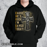 Jesus symbol, Black cross, Cause he's risen I'm saved today - Jesus Apparel