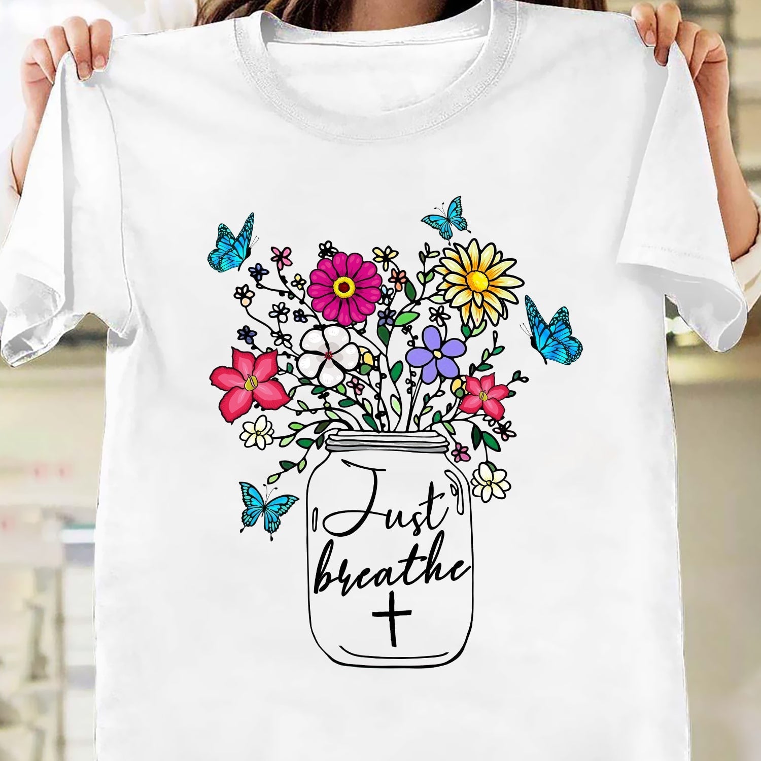 Jesus - Colorful flower - Just breathe - Apparel