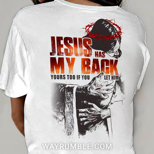In the arms of God, Jesus has my back - Jesus painting Back-printed Apparel
