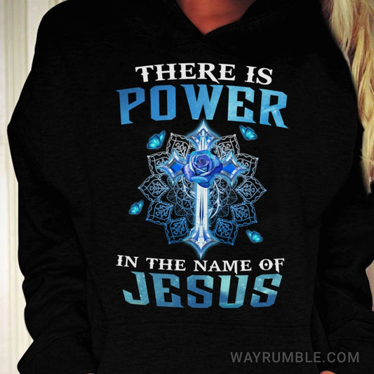 Blue rose, Blue butterfly, The cross, There is power in the name of Jesus - Jesus Apparel