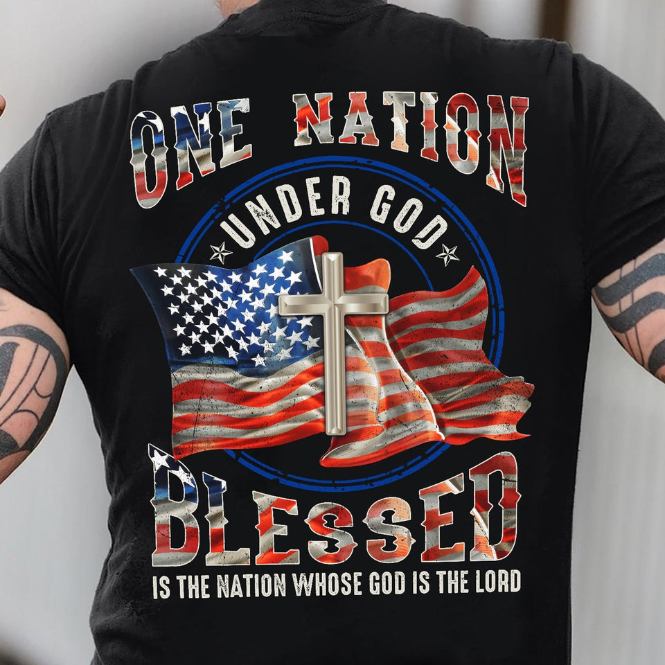 US Flag, One nation under God Jesus Back-printed Apparel