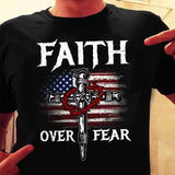American flag, cross, amazing crown - Faith over Fear Jesus Apparel