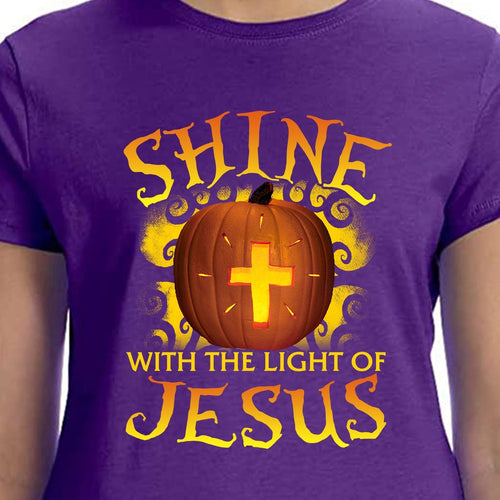 Halloween apparel, Golden cross, Big pumpkin, Shine with the light of Jesus - Jesus Apparel