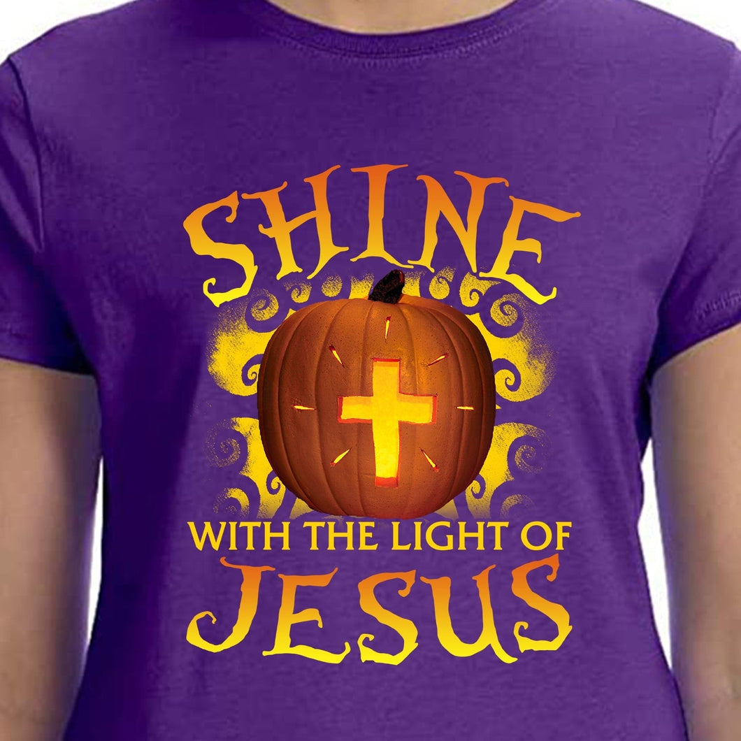 Halloween apparel, Golden cross, Big pumpkin, Shine with the light of Jesus - Jesus Apparel