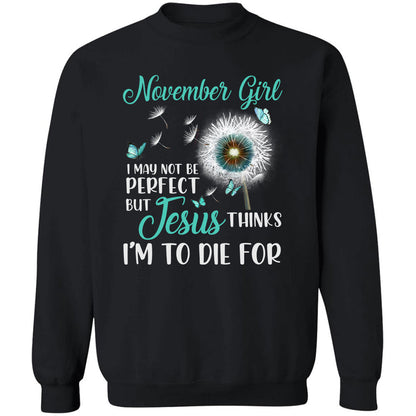 November girl, I may not be perfect - Jesus, Dandelion, Butterfly Apparel