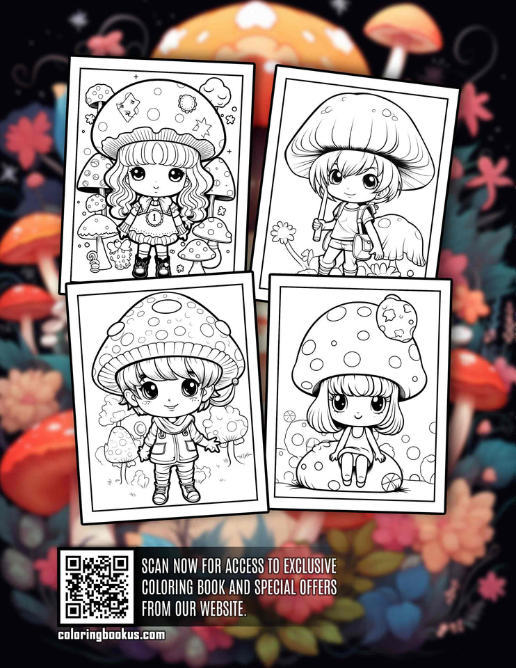 Kawaii Chibi Mushroom 30 Pages Printable Coloring Book