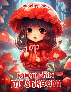 Kawaii Chibi Mushroom 30 Pages Printable Coloring Book