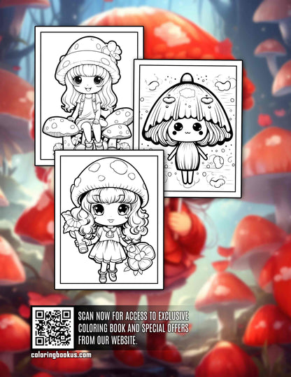 Kawaii Chibi Mushroom 30 Pages Printable Coloring Book