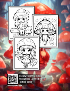 Kawaii Chibi Mushroom 30 Pages Printable Coloring Book