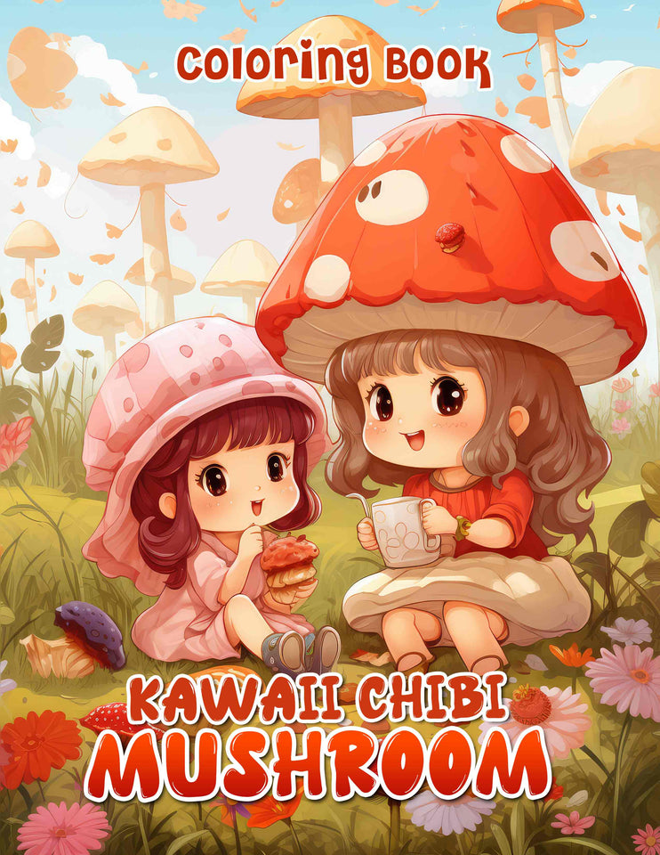 Kawaii Chibi Mushroom 30 Pages Printable Coloring Book