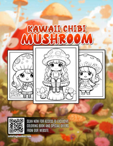 Kawaii Chibi Mushroom 30 Pages Printable Coloring Book