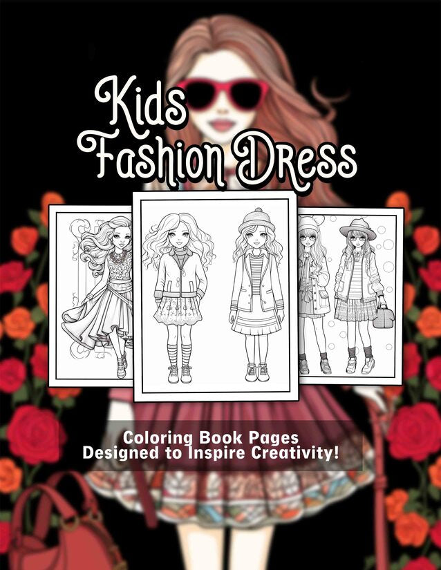 Kids Fashion Dress 30 Pages Printable Coloring Book