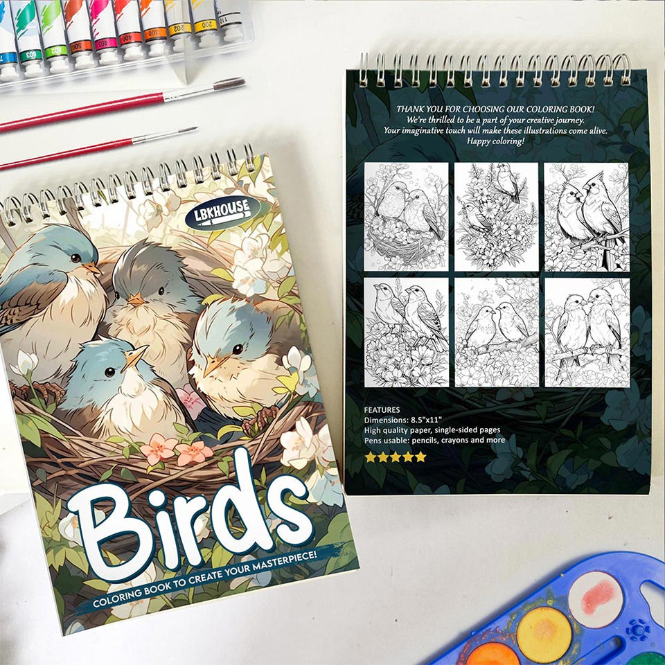 LBKHOUSE Birds Spiral Coloring Book for Adult