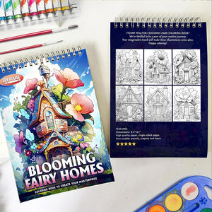 LBKHOUSE Blooming Fairy Homes Spiral Coloring Book for Adults