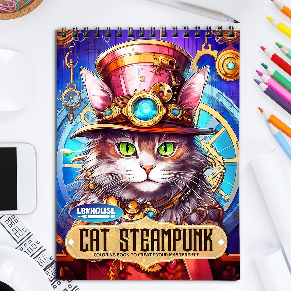 LBKHOUSE Cat Steampunk Coloring Book for Adult