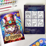 LBKHOUSE Cat Steampunk Spiral Coloring Book for Adult