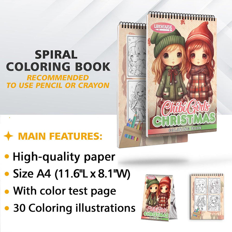 LBKHOUSE Chibi Girls Christmas Coloring Sheets for Adult