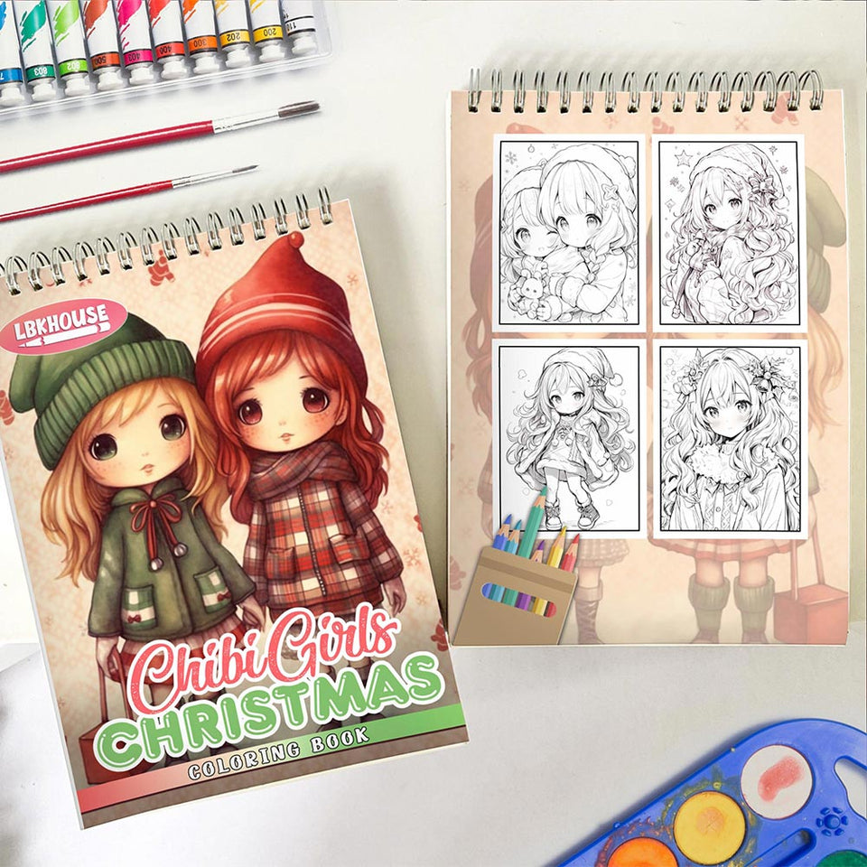 LBKHOUSE Chibi Girls Christmas Spiral Coloring Book for Adult