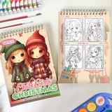 LBKHOUSE Chibi Girls Christmas Spiral Coloring Book for Adult