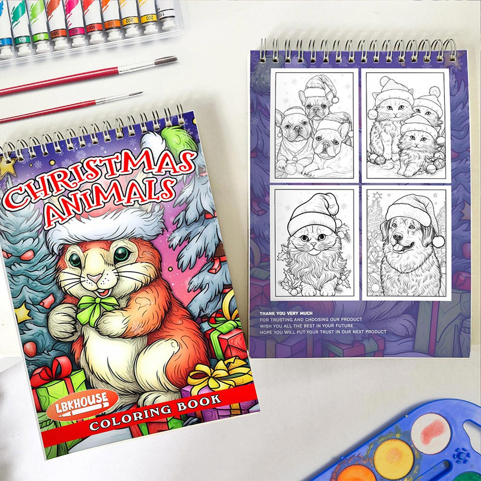 LBKHOUSE Christmas Animals Spiral Coloring Book for Adult